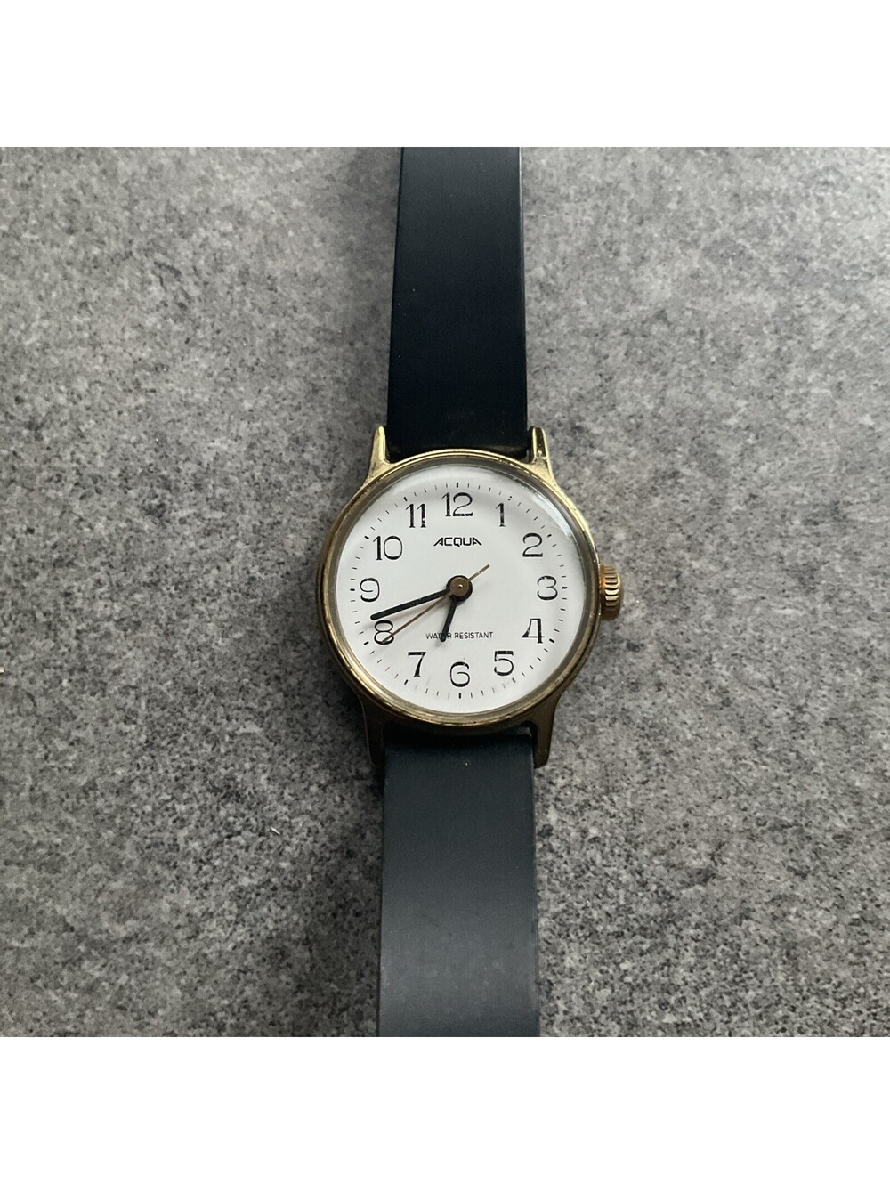 Vintage Acqua Womens Mechanical Watch 25mm Gold Tone Case Black Band BP